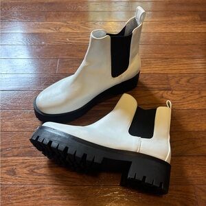 BP White and Black Combat Moto Boots with Chunky Sole
